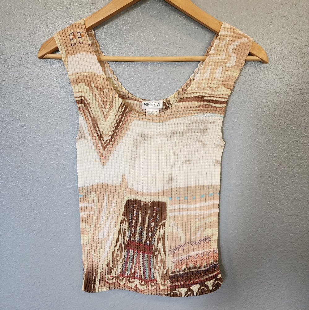 NICOLA Unique/Vintage Cream and Brown Tank Top- Size M